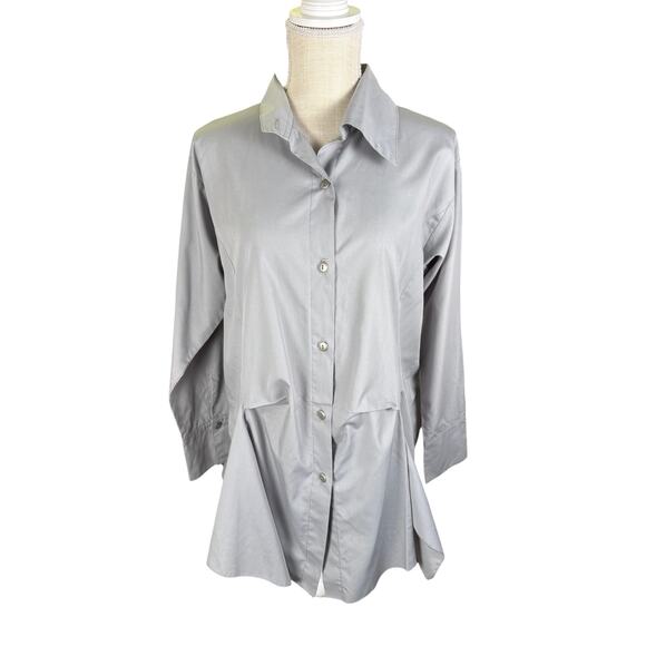 PLANET by Lauren G Button Front Tunic Size 2 Women's 10-14 Light Gray Lagenlook - Picture 2 of 13